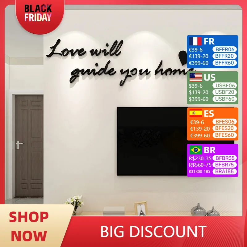 English Letters Ins Wind Self-Adhesive Wall Stickers, Simple Living Room, Sofa, TV Background, 3D, Three-Dimensional Decorations