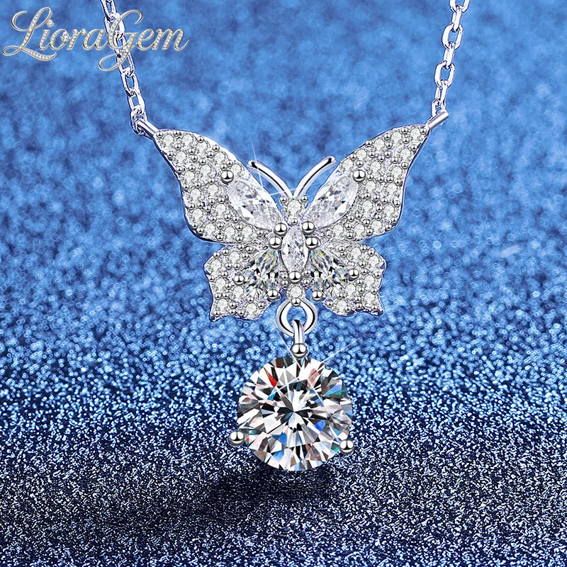 LioraGem Princess Bowknot Moissanite Pendant Necklace, Women's Luxury Design Diamond-studded Clavicle Chain Platinum PT950 Stamp