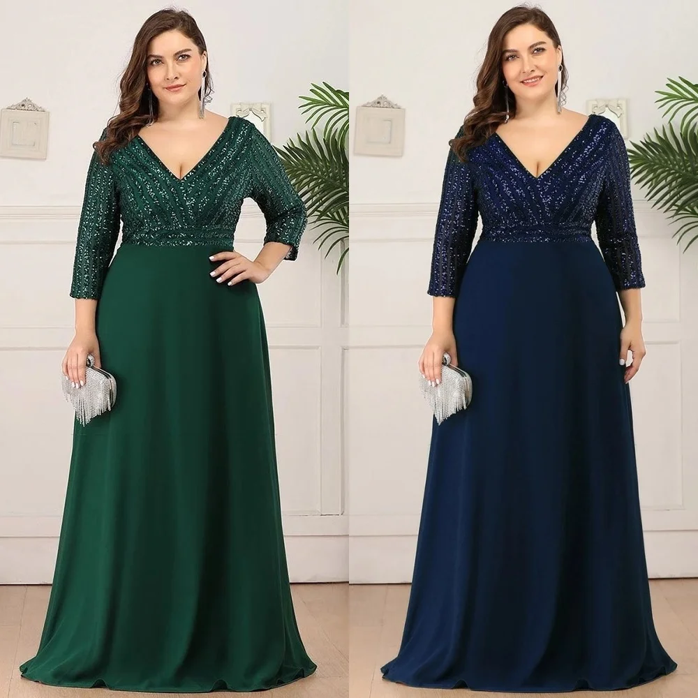 

Jiayigong Jersey Sequined Ruched Beach A-line V-neck Bespoke Occasion Gown Long Dresses Saudi Arabia Evening