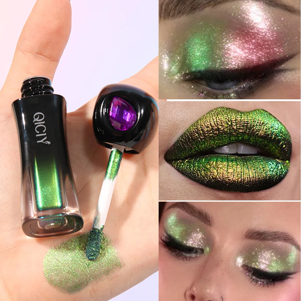 Pigments Monochrome Holographic Shiny Metallic Liquid Lip Gloss Chameleons Eye Glitter Eye Shadow Stick 6 Colors Navy Blue Green