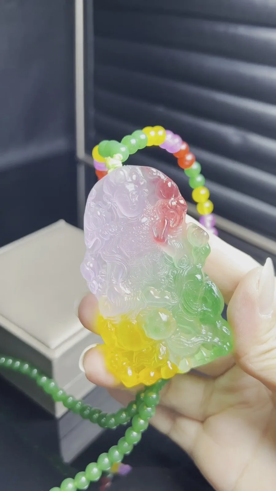 Real Natural High Ice Multicolor Burme Jade Jadeite Bodhisattva Pendant&Necklace