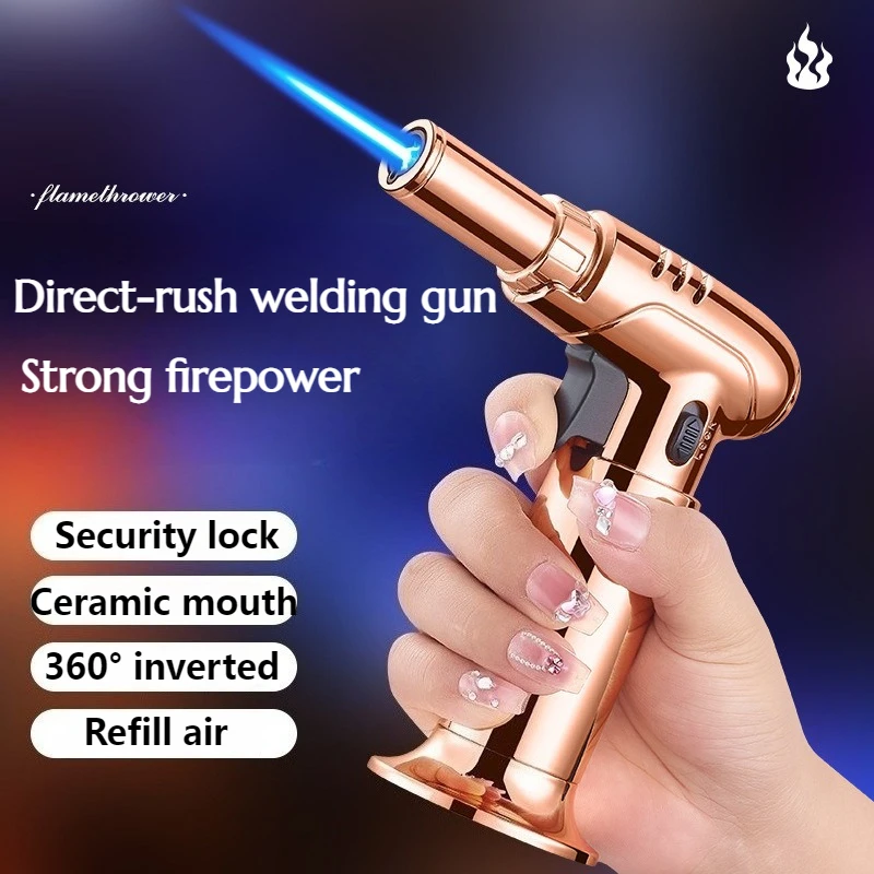 

Large Firepower Fixed Fire Blue Flame Can Be Inverted Inflatable Direct Rush Lighter Barbecue BBQ Metal Men's Cigarette Lighter