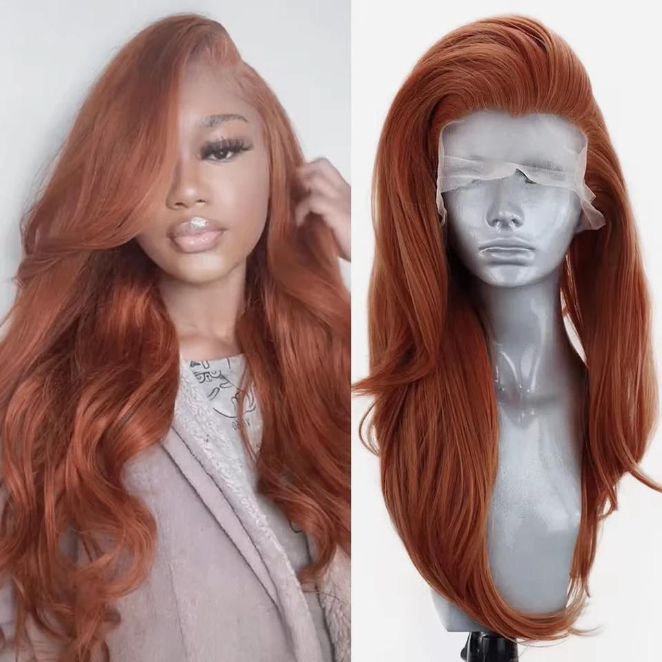 AIMEYA Ginger Orange Long Natural Wavy Wig for Women Girls Pre Plucked Natural Hairline Lace Front Wigs Free Part Daily Wear Wig