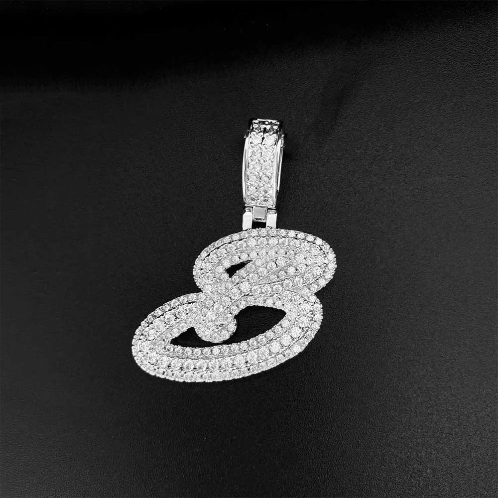 Hiphop B Letter Cubic Zirconia Pendant Iced Bling 5A Zircon Alphabet Pendant Women Men Copper Ins Jewelry Pass Tennis Chain