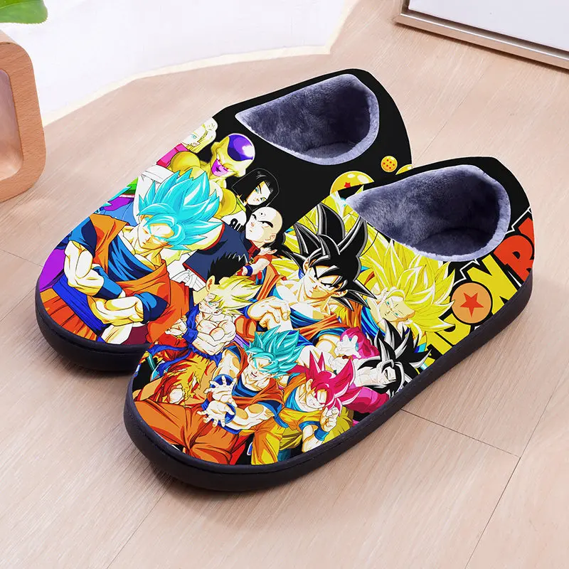 New Anime Dragon Ball Vegeta All Forms Print Winter Plush Slippers Blue Super Saiyan Warm Fluffy Non-Slip House Slippers view 3