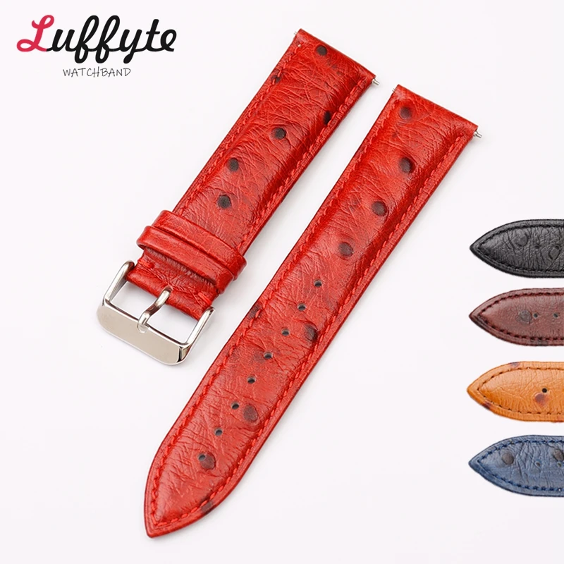 Ostrich Pattern Genuine Leather Watchbands 18mm 20mm 22mm Quick Release Smart Watch Straps Watch Accessories Bracelet