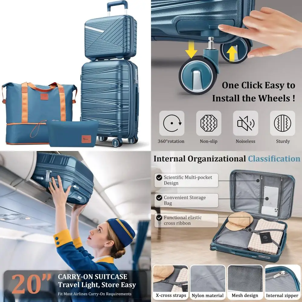 

Расширяемый 20-дюймовый чемодан-спиннер, набор чемоданов из 4 предметов с твердым корпусом и замком TSA, дорожное снаряжение синего цвета павлина