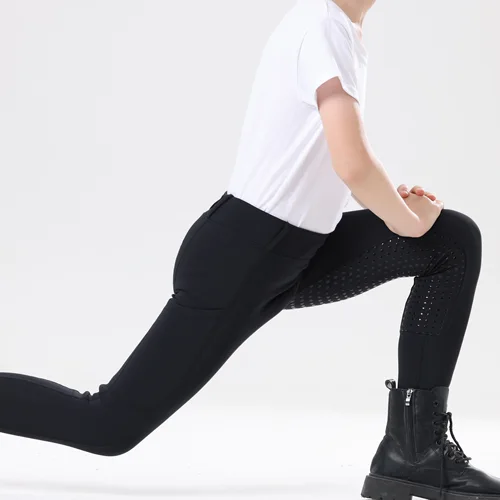 Imagen 2 del producto Pantalones ecuestres gruesos para niños, pantalones elásticos de silicona para montar a caballo, Base cepillada, suaves y agradables para la piel, primavera y otoño