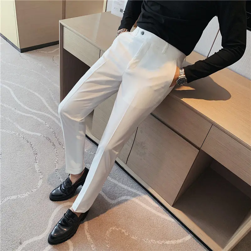 

2023 Men Spring Autumn New Solid Suit Pants Male Casual Slim Fit Business Suit Trousers Men's Wedding Party Work Pants V153