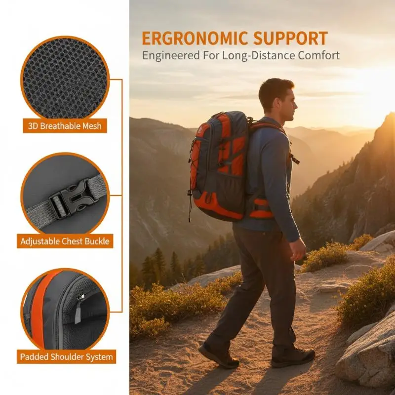 Mochila ligera para senderismo, de gran capacidad, para hombre y mujer, ideal para viajes, deportes y actividades al aire libre, resistente al agua.