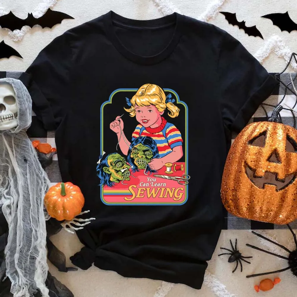 You Can Learn Sewing T-Shirts for Women Vintage Supernatural Halloween T Shirts Short Sleeve Loose Trendy Cartoon Graphic Tees