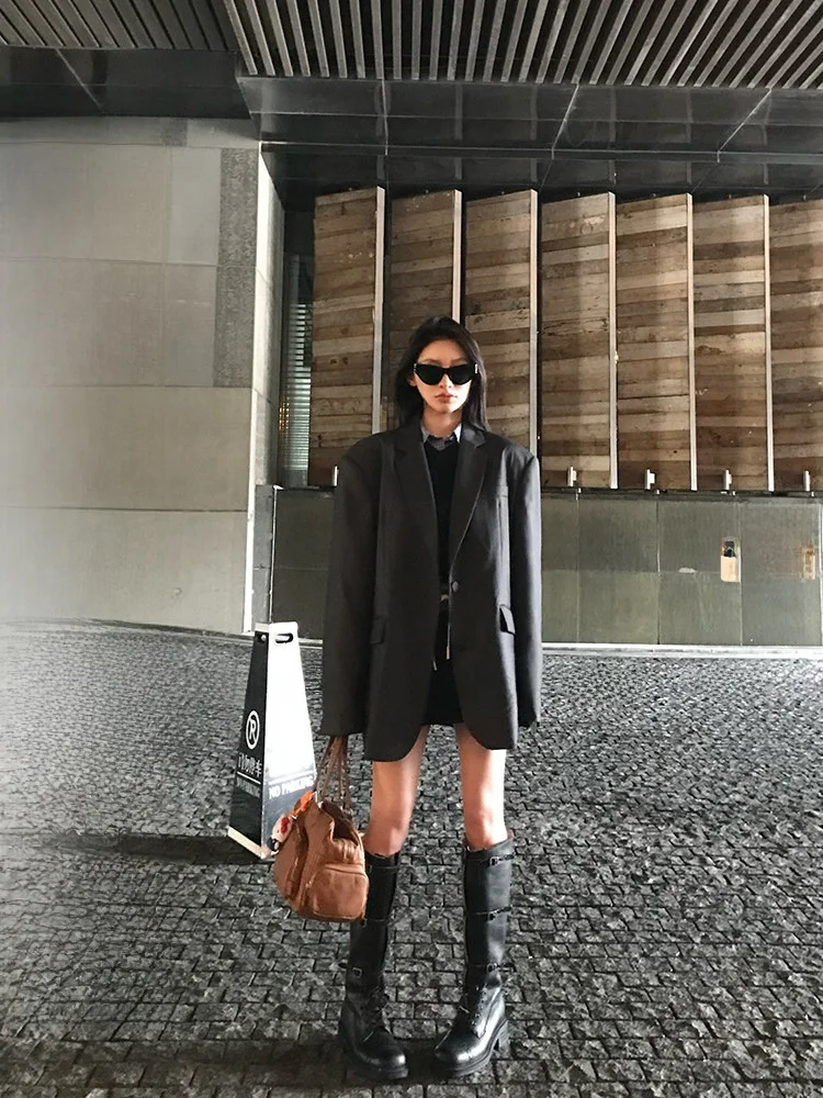 

Casual Loose Women's Suit Jacket Spring Commute Interview Work Daily Color Long Sleeve Tailored Lapel Outerwear