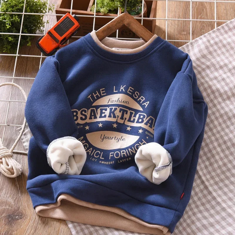 Kids Padded Sweatshirt Winter Boys Girls Fleece-Lined Warm Cotton Pullover Autumn Long Sleeve Sportwear Children's Jackets 4-14Y image 3