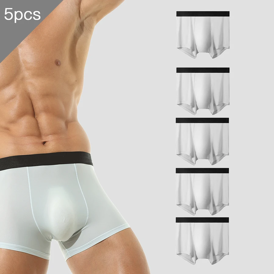 

5PCS Ice silk underpants, men's boxer shorts. They are thin and breathable summer styles, boxer briefs. Sexy and translucent box