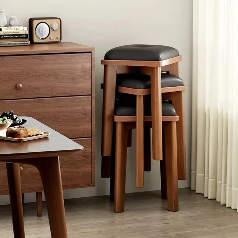 Premium Solid Wood Dining Chair, Stackable Padded Stool, Waterproof Wear-resistant Single Seat for Home, Kitchen or Restaurant