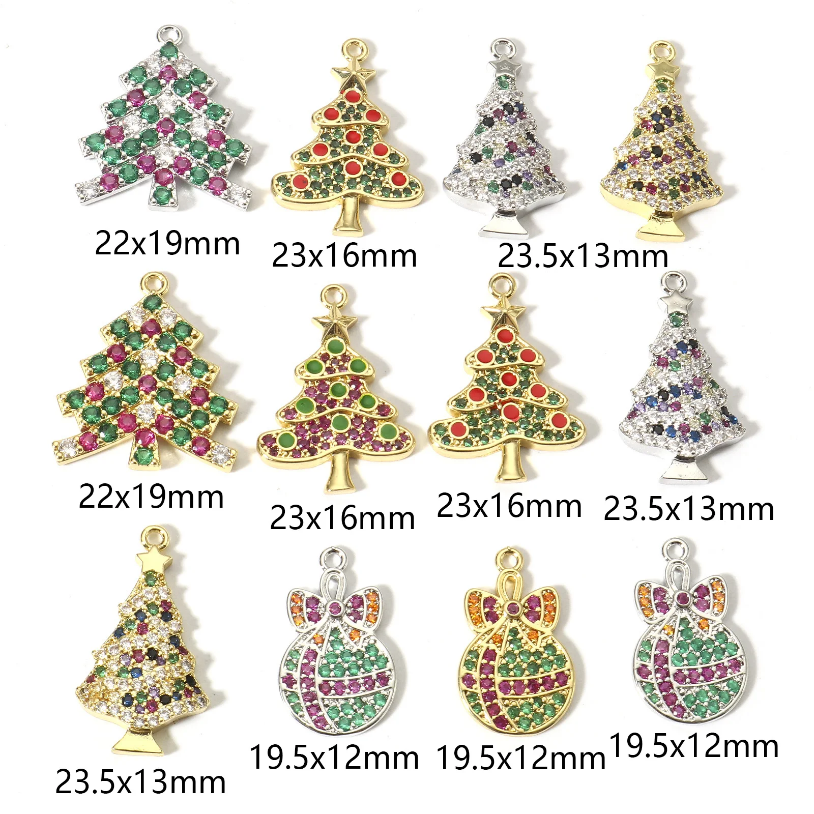 1pc Christmas Copper Charms Christmas Tree Baubles Micro Pave Multicolour Cubic Zirconia Pendant DIY Necklace For Women Jewelry