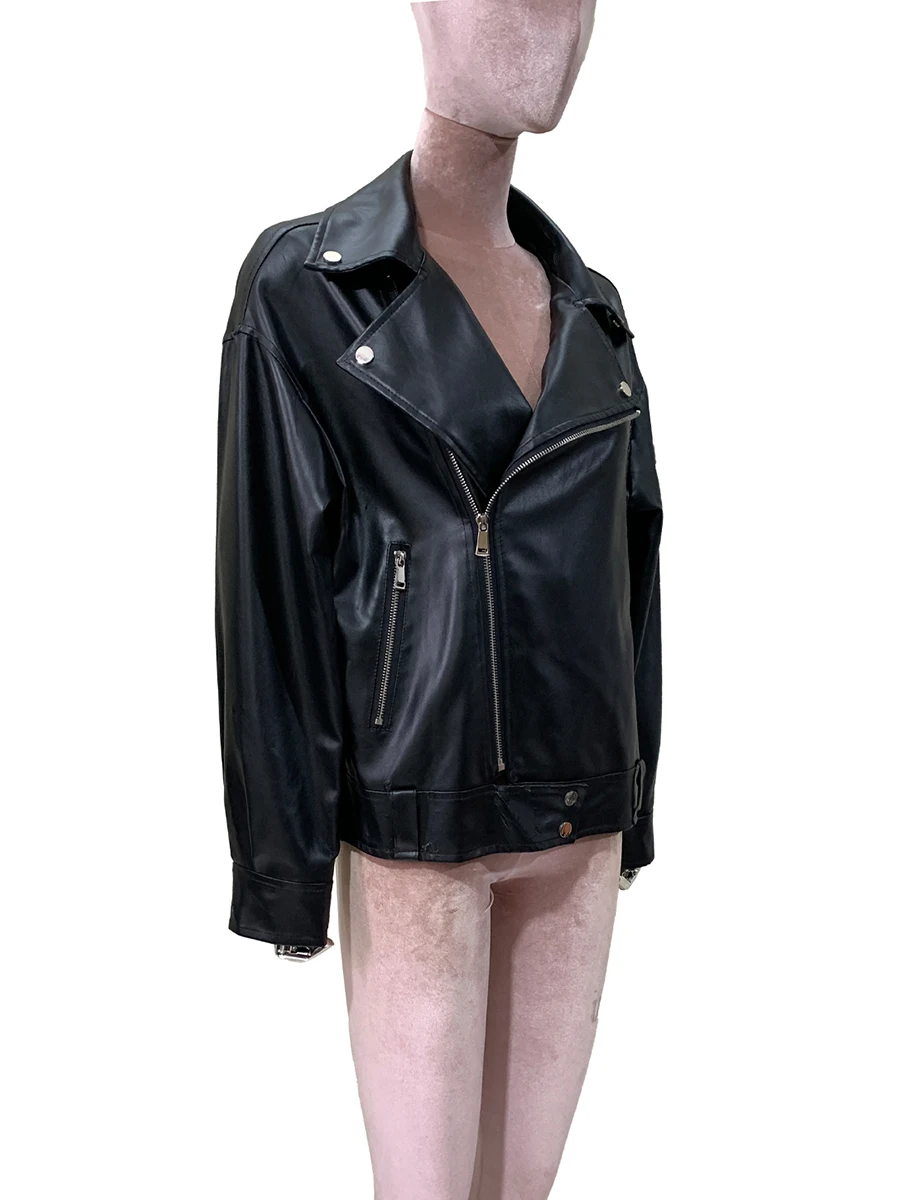 Primavera otoño corto negro suave ligero Pu cuero motocicleta chaqueta mujeres cremallera manga larga elegante ropa Casual suelta 2025