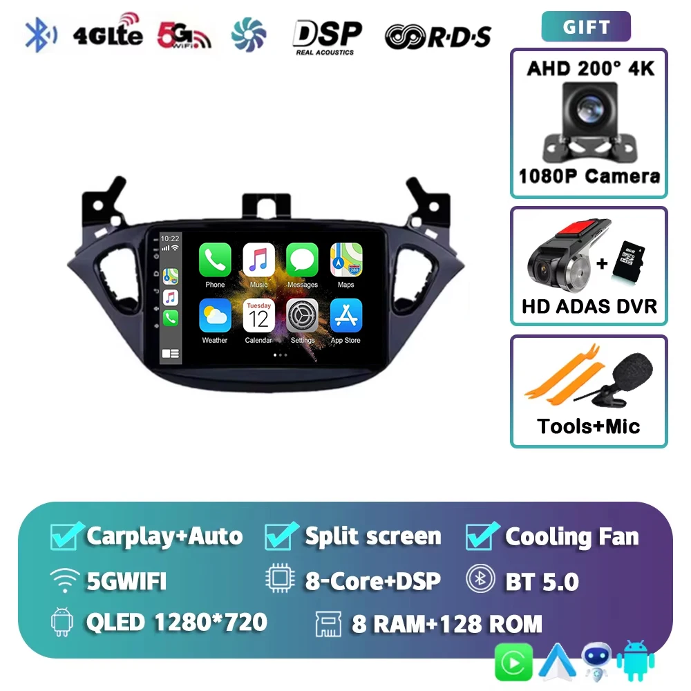 Android 16 voor Opel Corsa E 2014 - 2019 Adam 2013-2016 2K QLED Stereo autoradio multimediaspeler GPS AI spraakbesturing CarPlay 4G