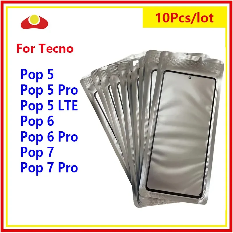 

10PCS Front Screen For Tecno Pop 6 7 5 Pro LTE Touch Panel LCD Display Out Glass Replace Repair Part + OCA