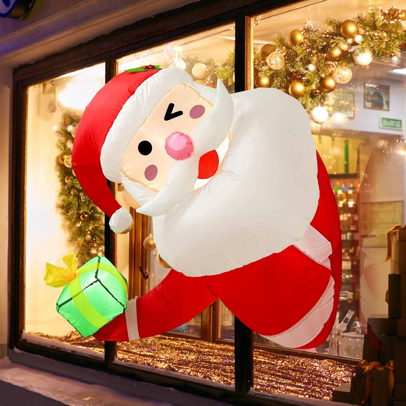 OurWarm 3.5Ft Santa Claus Inflatables Christmas Outdoor Christmas Decorations Lean Out from Window with LED Lights