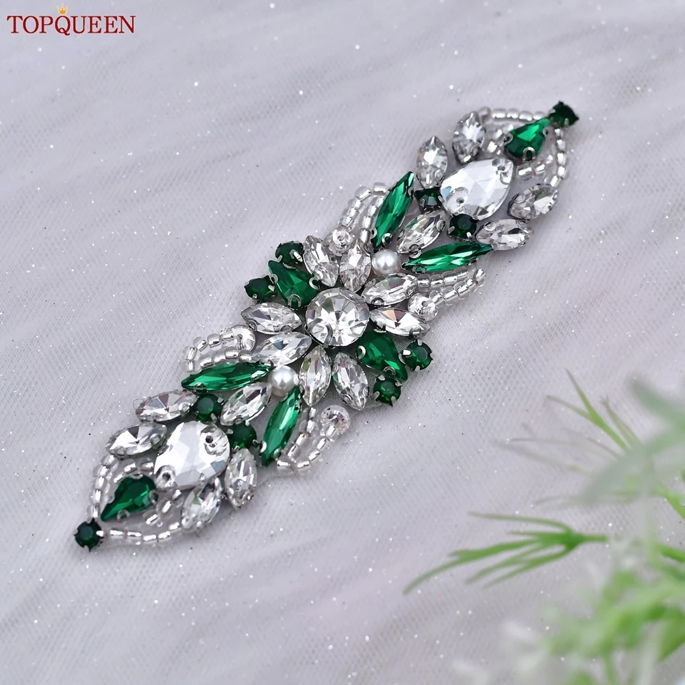 TOPQUEEN Green Dress Fashion Belt Bridal Accessories Wedding Banquet Belt Handmade Applique Woman Waist Decoration S337-KL