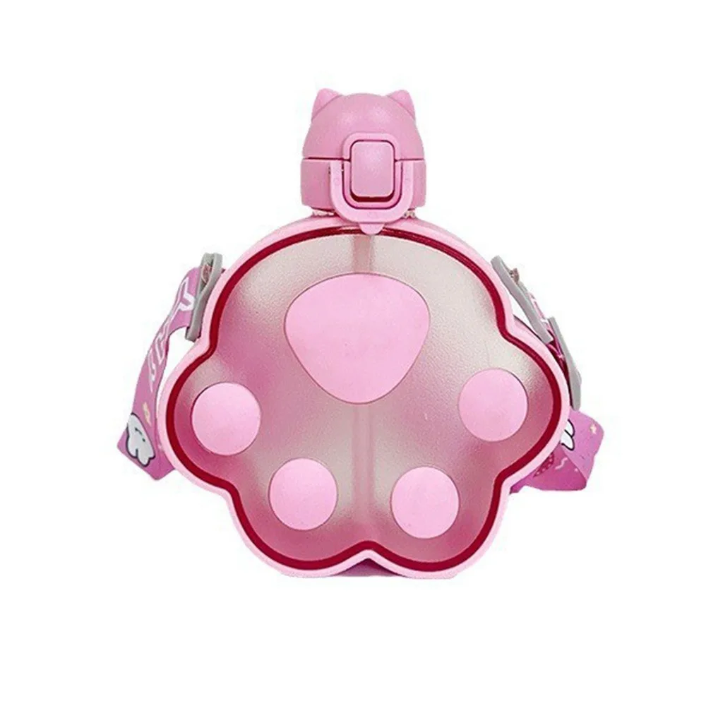 

Cartoon Cat Paw Water Bottle Creative Adjustable Strap Children's Water Bottle Wide Mouth Leakproof Portable Kettle