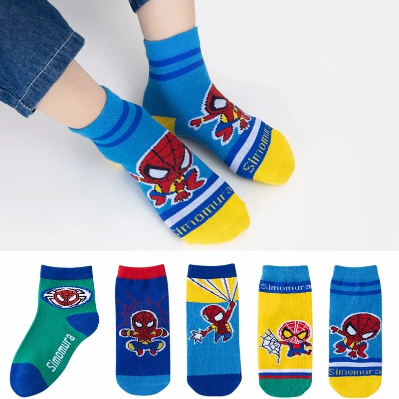 5 Pairs Autumn Winter Spiderman Children\'s Socks Cotton Soft Anime Socks kids Boys Socks MiddleTube Cartoon Baby Sock 1-12 Y