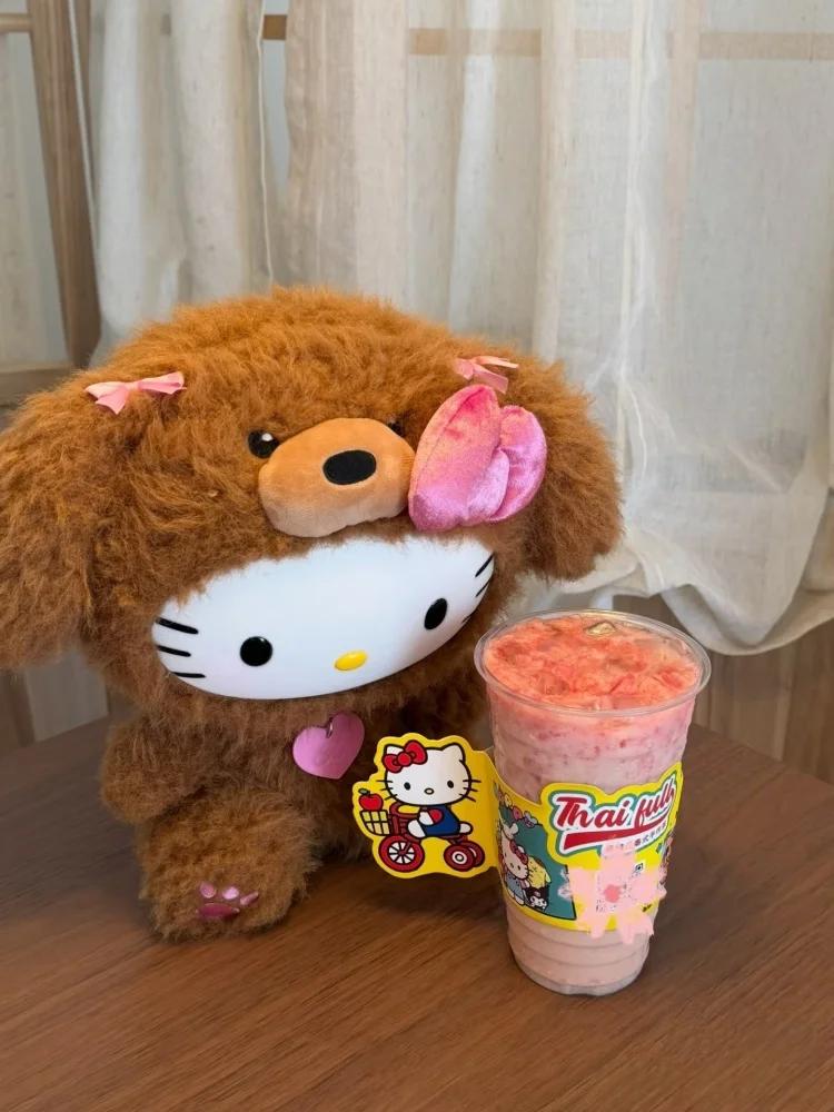 Top Toy Authentic Hello Kitty Plush Toy Brown Poodle Costume Soft Stuffed Doll Home Decor Desktop Ornament Birthday Gift