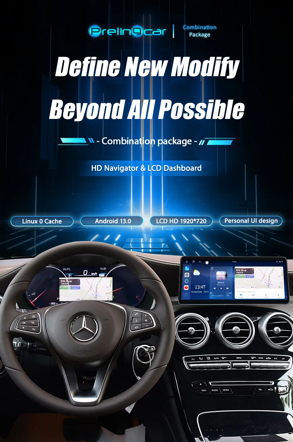 Wowuseful LCD-Digital-Armaturenbrett für Benz C117 GLC S205 W205 W253 15-18 Android-Navigations-Radio-Player Cockpit-Panel – Detail 1