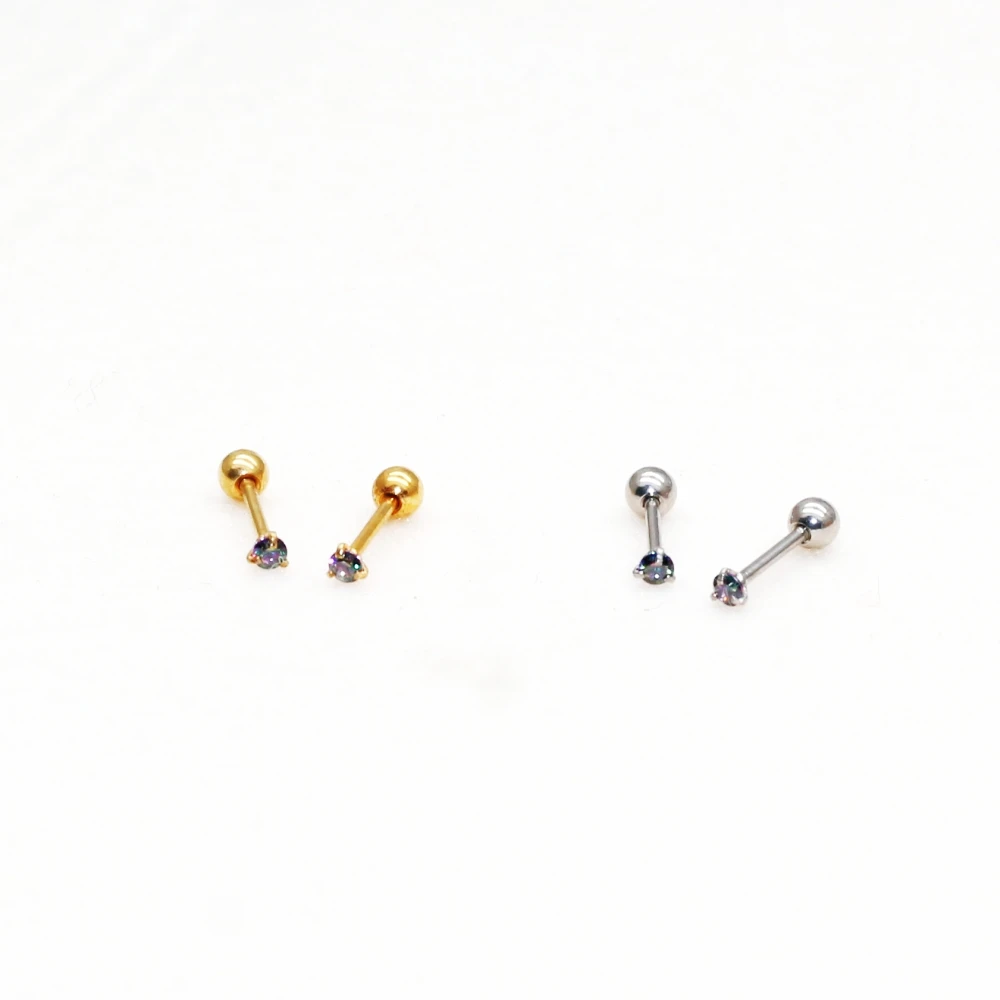 

20G Stainless Steel Stud Earrings With New Colorful 2mm Mini Zircons For Men Women Girls Boys