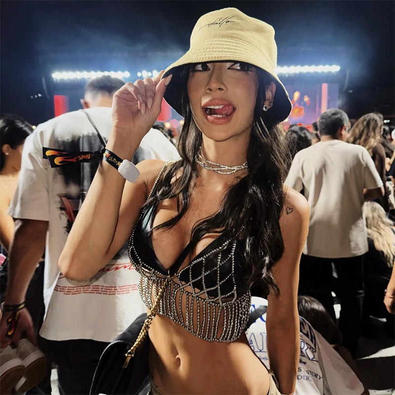 YOUR BUMP CURVE Handmade pearl beaded openwork see-through body chain, fashionable women electronic music festival party