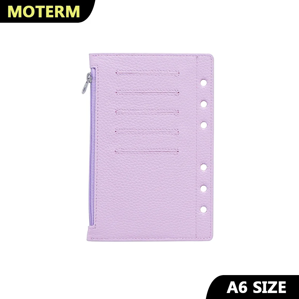 Moterm Zipper Flyleaf für A6 Größe Ring Planer Echtem Pebbled Korn Leder Teiler Münze Lagerung Tasche Notebook Zubehör