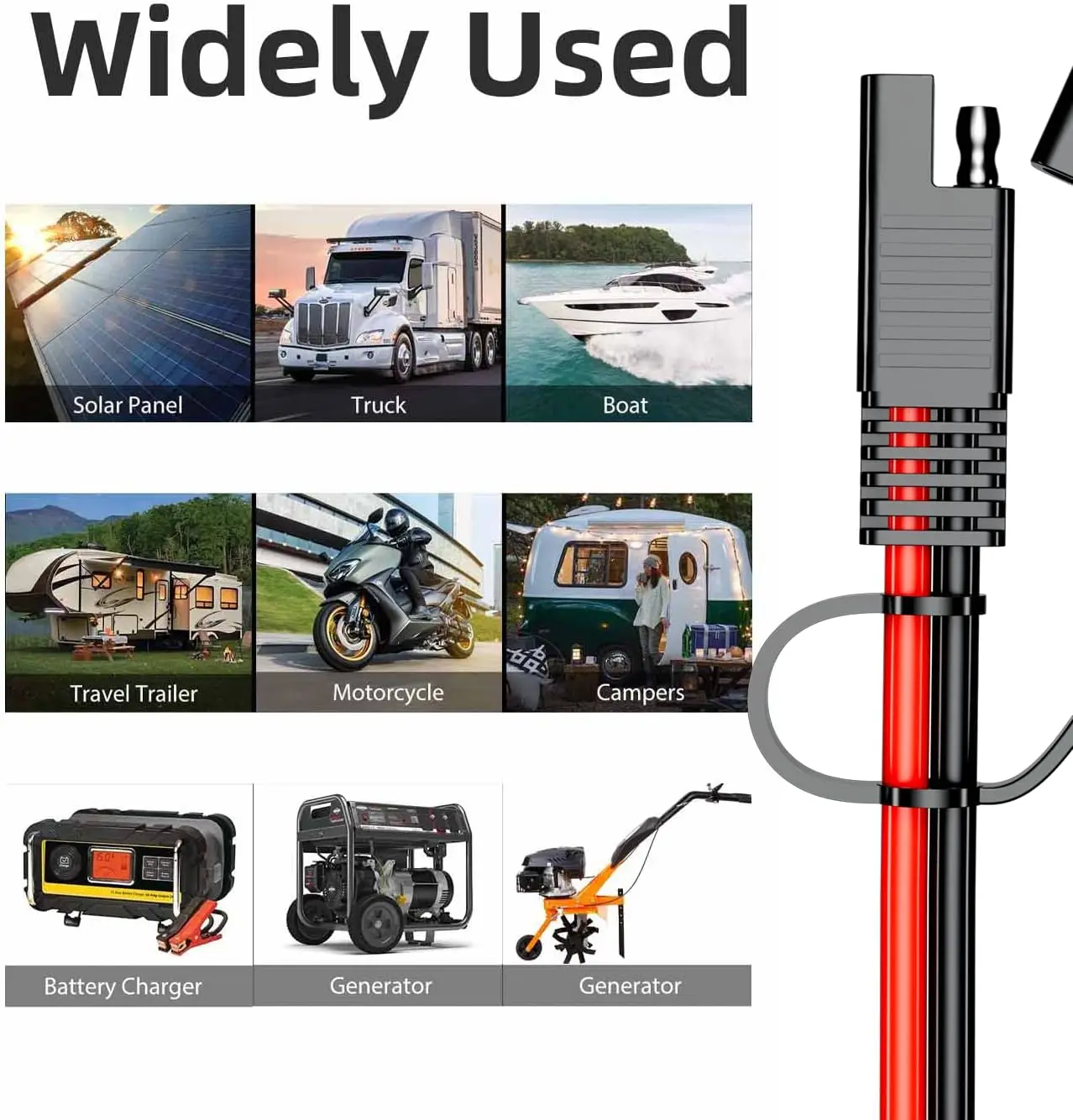 كابل تمديد SAE إلى SAE 12AWG، سلك طاقة تيار مستمر 3.3FT للألواح الشمسية والسيارات والمركبات الترفيهية والشاحنات والقوارب #6