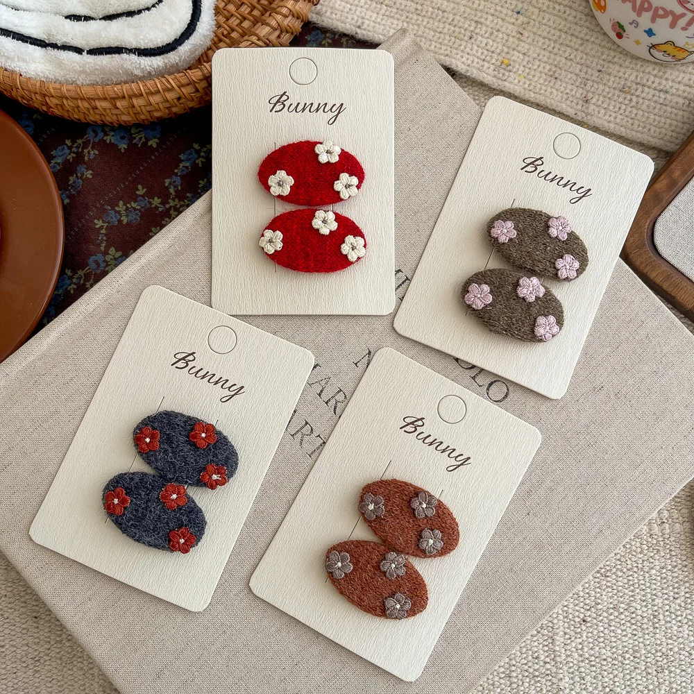 2pcs/set Knitted Wool Oval Flower BB Clip Kids Bangs Side Clip Baby Girl Hairpin Barrettes Headwear Children's Hair Accessories