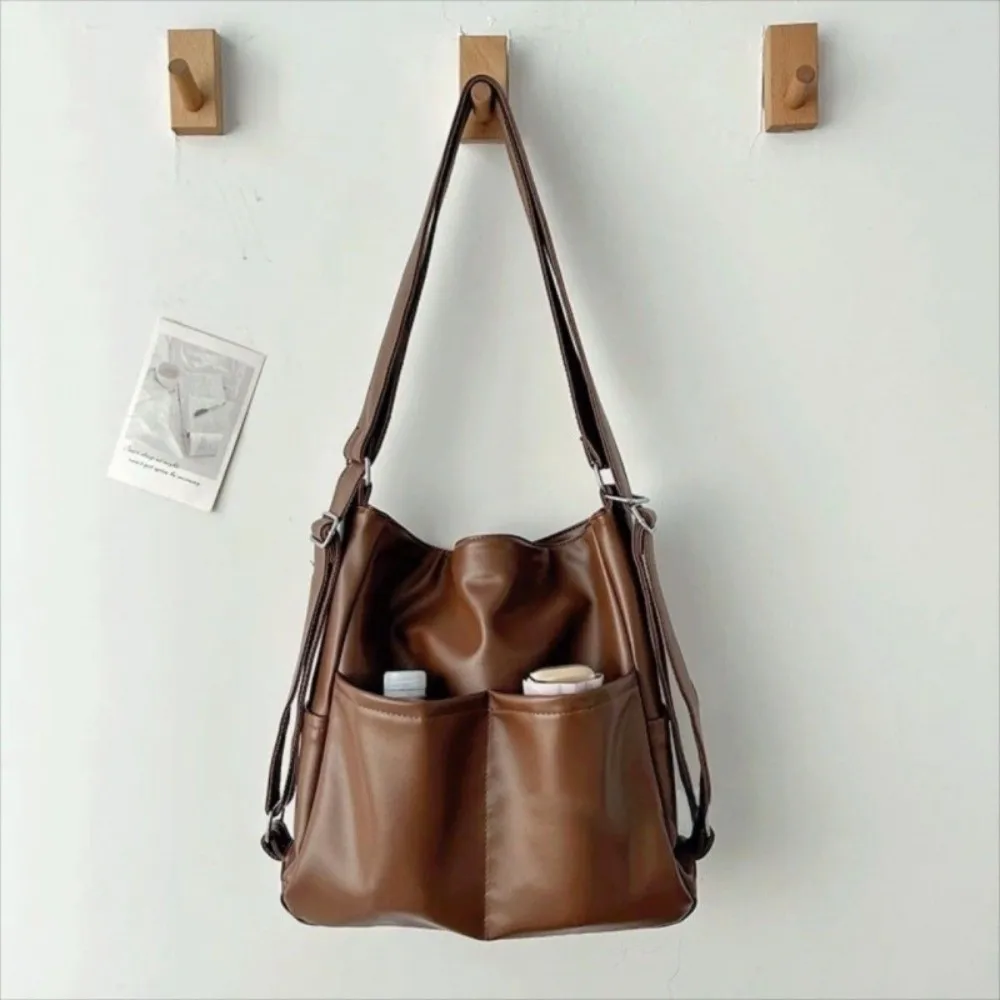 Portable Large Capacity Retro Commuting Backpack Solid Color Fashion Travel Shoulder Bag Casual Simple Crossbody Bag Student