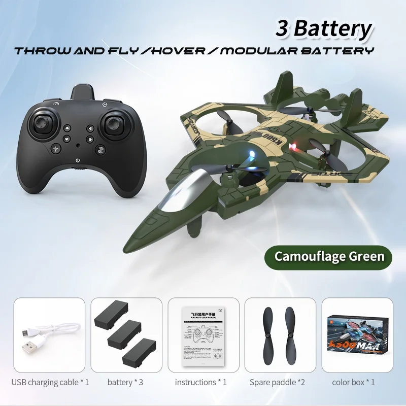 RC Plane Aircraft Electric 4CH Remote Control Fighter 2.4G ED Lighting 360° Roll Throw Fly Fixed Attitude Hover Plane RC Toys