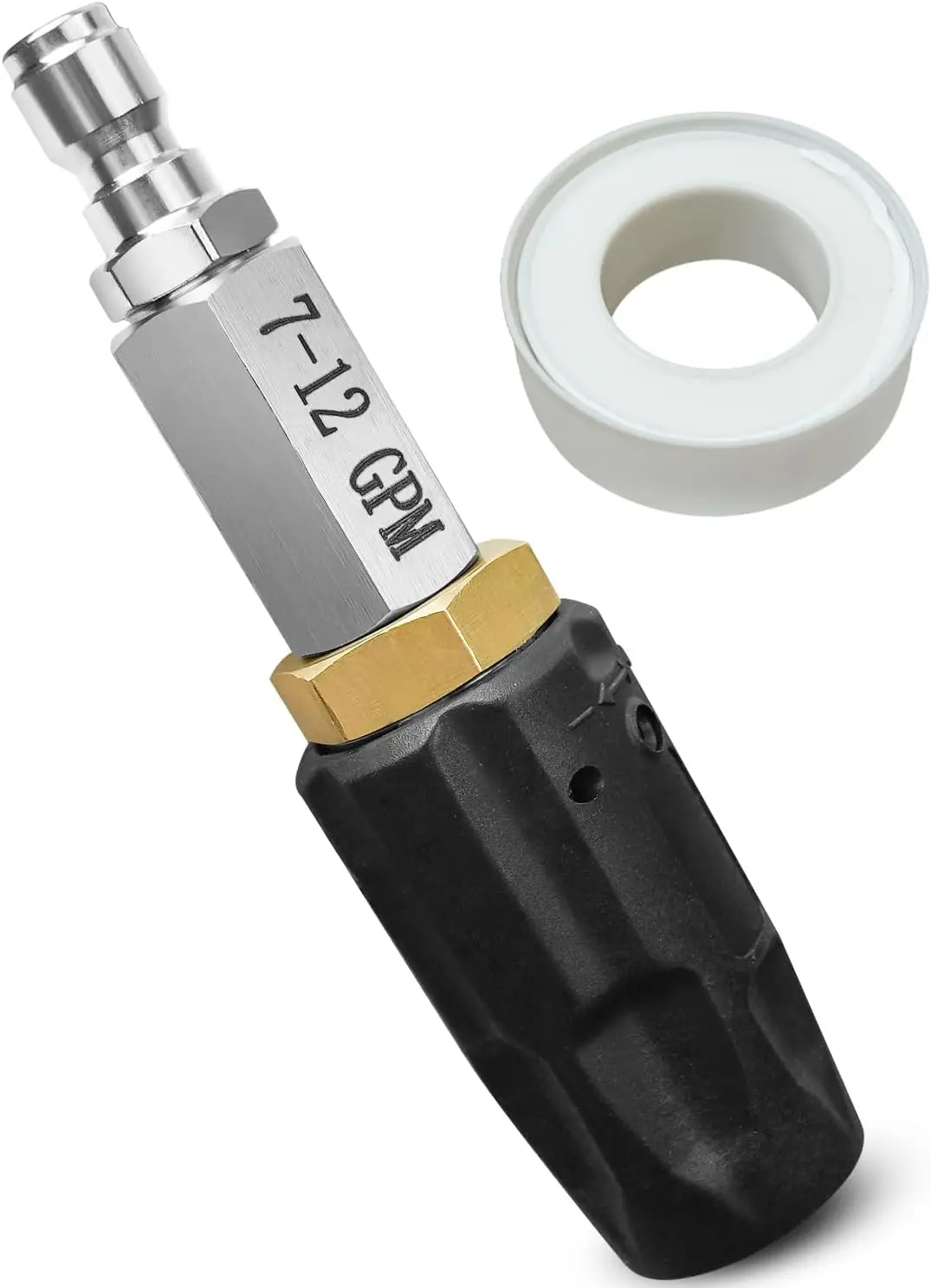 

Adjustable 60° Soft Wash Nozzle 7-12 GPM, 1/4' QC Plug for Pressure Washer, Roof & Garden Use