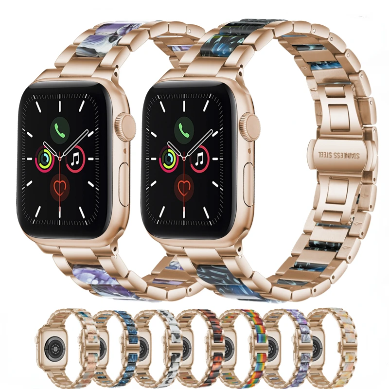 

Luxury Metal Resin Strap For Apple Watch Ultra 8 7 band 49mm 45mm 41mm No Gap Wristband iWatch 6 5 4 3 SE 44mm 42mm 40mm Correa