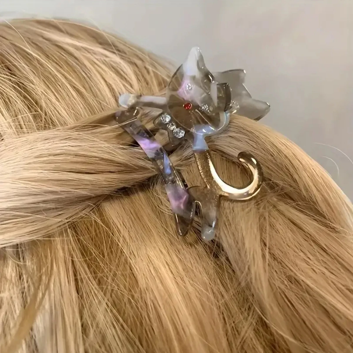 1pc Korean cute Kitten Point drill acetic acid grab girl sweet side medium half a ponytail nappy little hair clip view 3