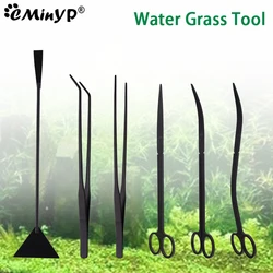 6/5/4pcs Black Fish Tank Aquatic Plant Tool Stainless Steel Tweezers Water Scissor Set Grass Aquarium Cleaning Tools Accessories