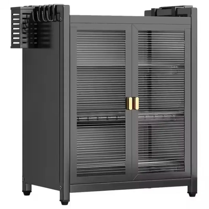 Three Layer Large Capacity Kitchen Steel Storage Holders Storage Shelf Dustproof Kitchen Storage Cabinet With Doors