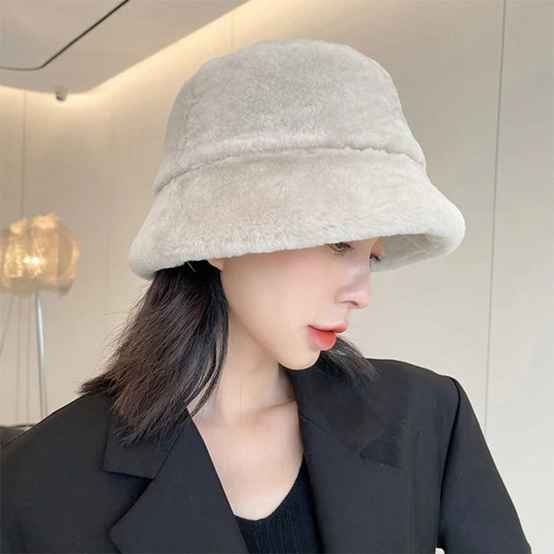 Winter New Lamb Hair Fisherman Hat Women’s Fashion Large Size Genuine Leather Warmth Hat Korean Edition Leisure Travel Sun Hat