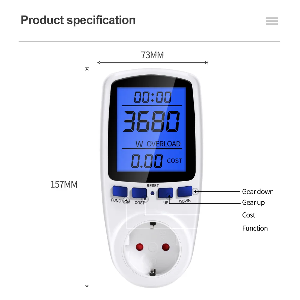 Medidor de potencia Digital AC, vatímetro, toma de corriente, Analizador de potencia LCD, Kwh, consumo eléctrico, UE, EE. UU., Reino Unido, AU