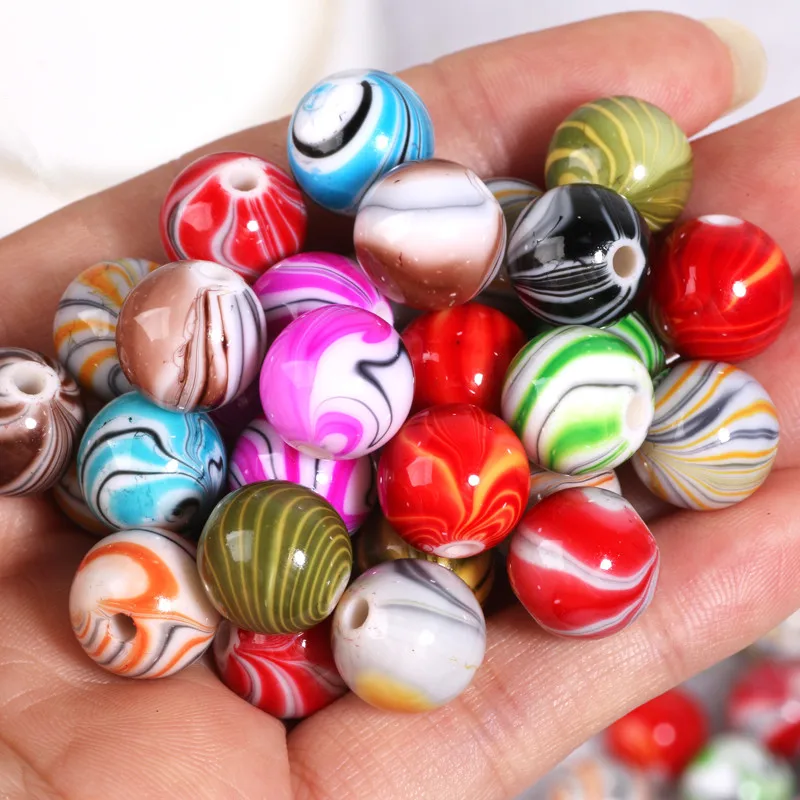 12/16mm Acrylperlen im Ink-Wash-Ölgemälde-Stil, runde lose Spacer-Perlen für DIY-Schmuckherstellung, Armband- und Halskettenzubehör.