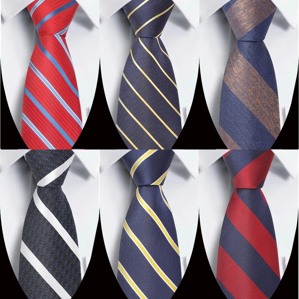 Neue Herren-Krawatte, modisch, klassisch, Polyester, gestreift, Rot, Blau, Grau, Hochzeit, Party, Designer, Business, 8 cm, Jacquard-gewebte Krawatte, Geschenk