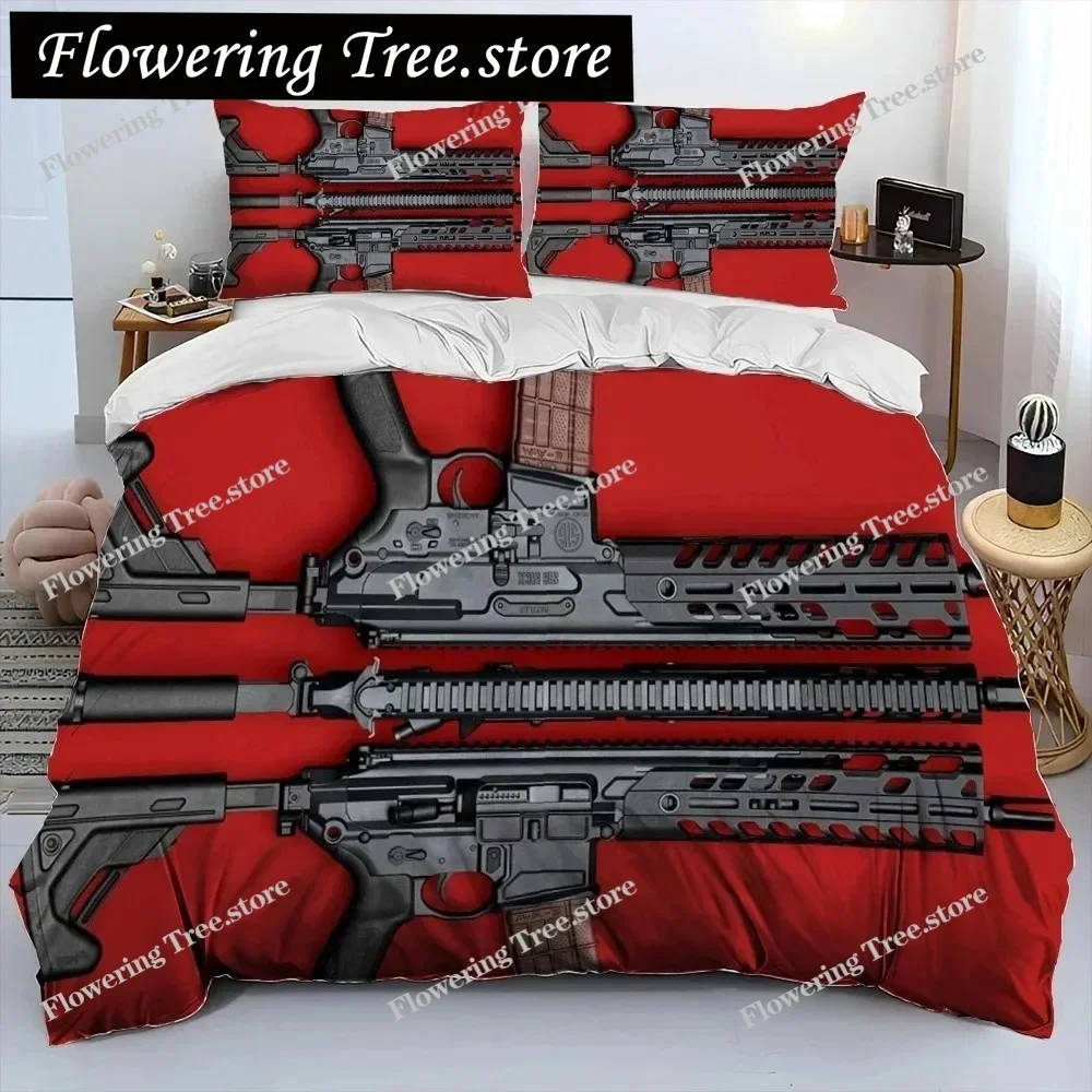 3D Rifle Revolver Cartridge Gun Comforter Bedding Set,Duvet Cover Bed Set Quilt Cover Pillowcase,King Queen Size Bedding Set 6