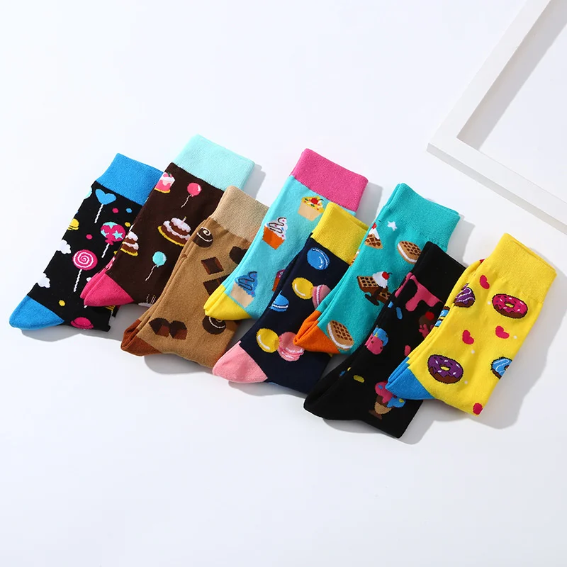 2pairs/lot Hip Hop Harajuku Skateboard Novelty Yoga Giraffe Chocolate Cake Dairy Cattle Tiger Fashion Casual Funny Socks