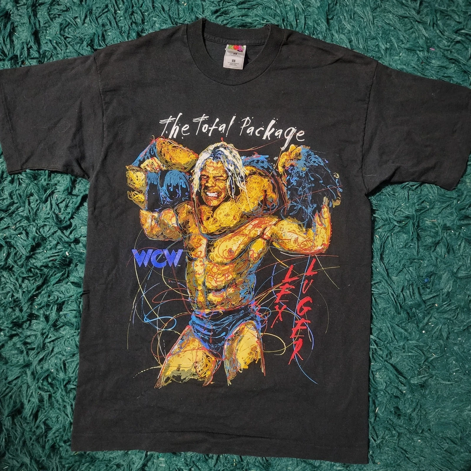 Camiseta de lucha libre WCW Lex Luger Total Package, vintage de los años 90, Fruit of Loom L