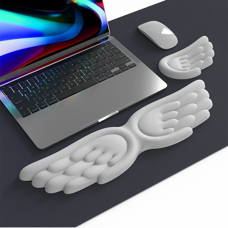 Flügelförmige Silikon-Handgelenkauflage Mauspad Ergonomische Schreibtischunterlage für Büro und Gaming 13 Farben mit Tastaturunterstützung – Detail 9