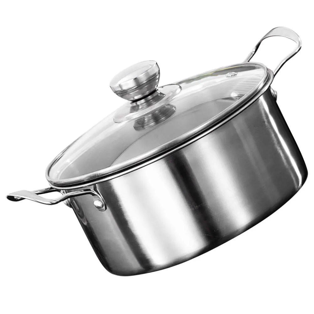

Stainless Steel Soup 3L Double Handle For Hot Pot Ramen Noodle Stew Soup Kitchen Cookware Stockpot With Lid Metal Cooking